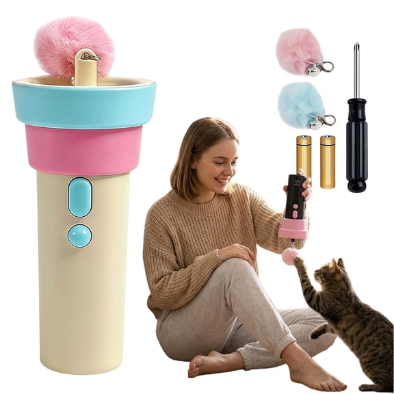 Automatic Cat Teaser Launcher, Electric Cat Wand Toy with Telescopic Rope, Interactive Retractable Plush Ball Launcher for Cats