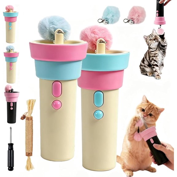 Automatic Cat Teaser for Lazy Owners,Electric Fuzzy Ball Launcher with Retractable Rope,Interactive Indoor Kitten Toy for Enrichment Play Exercise,b*2