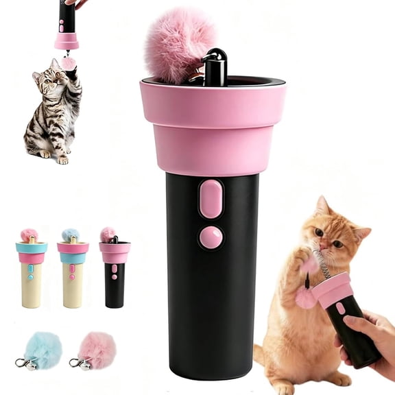 Automatic Cat Teaser Toy, Electric Wand Launcher with Retractable Rope and Plush Ball, Interactive Indoor Pet Exercise Toy for Cats and Kittens