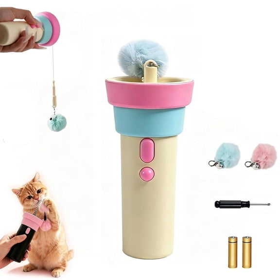 Automatic Cat Teaser Toy, Wand Cat Toys for Cats, Electric Fetch Toy Launcher with Retractable Rope Plush Ball, Fishing Pole Attachments for Indoor (Pink)