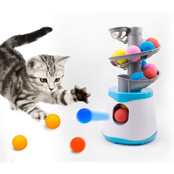 Automatic Cat Toy Ball Launcher with 16 Bouncy Balls, Interactive Toys for Indoor Fetch Toy Machine for Playing Training