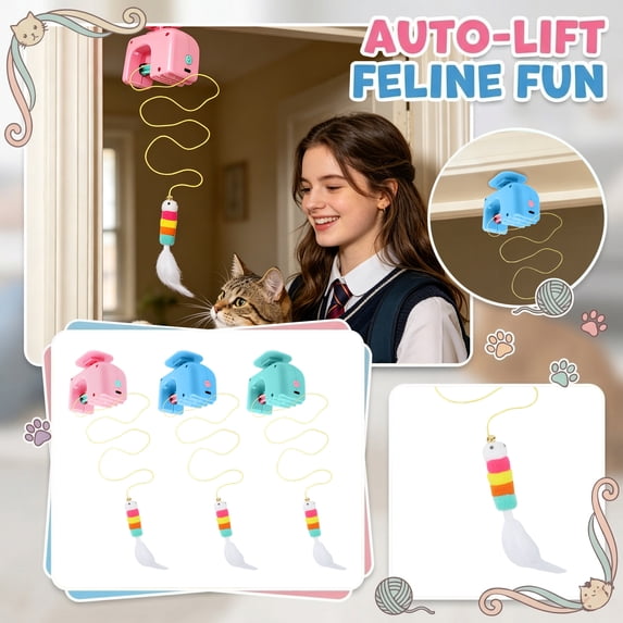 Automatic Cat Toy, Interactive Retractable Teaser with Random Up-Down Movement, USB Rechargeable Hanging Door Toy for Indoor Cats Green