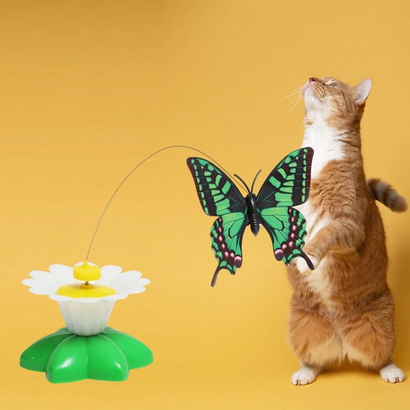 Automatic Cat Toy Rotating Butterfly Cat Toy with Anti-Slip Flower Base Flying Butterfly Teaser InteractivePet Exercise Toy for Indoor Kitten Cat Mental Stimulation Random Color