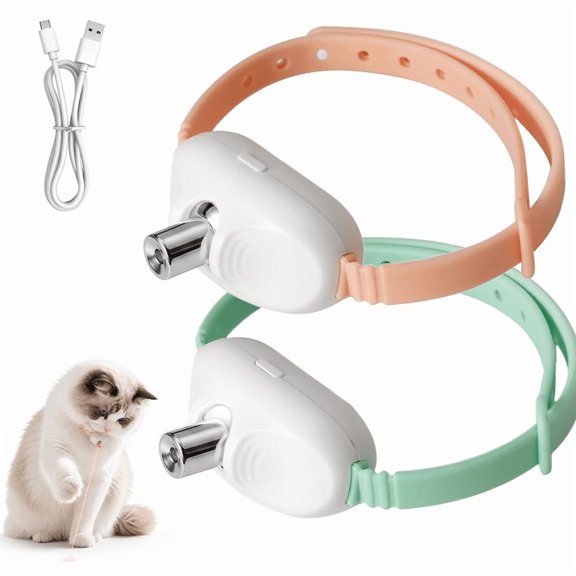 Automatic Cat Toys Laser Collar with Red Light, Interactive Cat Toys for Bored Indoor Cats, Rechargeable Electric Laser Cat Toy Wearable Collar for Kitten Green