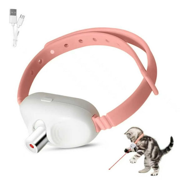 Automatic Cat Toys Laser Collar with Red Light,wearable Collar for Kitten Usb Rechargeable Cat Laser Pointer Toy, Interactive Pet Exercise Toy with Hands, Pink