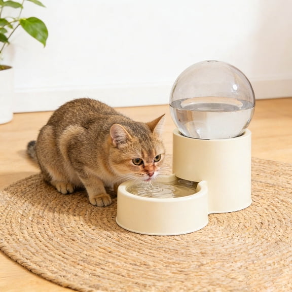 Automatic Cat Water Fountain, Capacity Gravity Pet Water Dispenser with Transparent Water Tank, Dog Water Bowl for Indoor Cats Dogs, No Electricity Auto Refill Cat Waterer for Multiple Pets