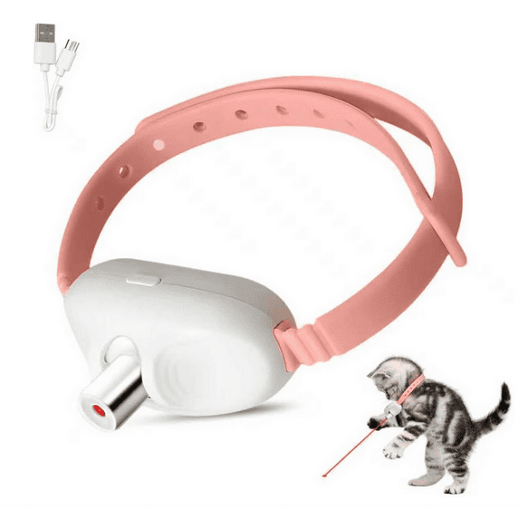 Automatic Cats Collar with LED Light, Interactive Toys for Indoor Cats, Wearable Electronic Collar for Kitten, Rechargeable Cat Laser Collar, Suitable for Interactive Play - (Pink)