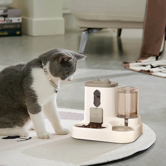 Automatic Cats Feeder Smart Timed Cats Feeding Station 3.8L Auto Dog Waterer Bowl Dispenser, Dry and Wet Separation, Siphon Principle for Automatic Water Refill, Transparent Window for Monitoring