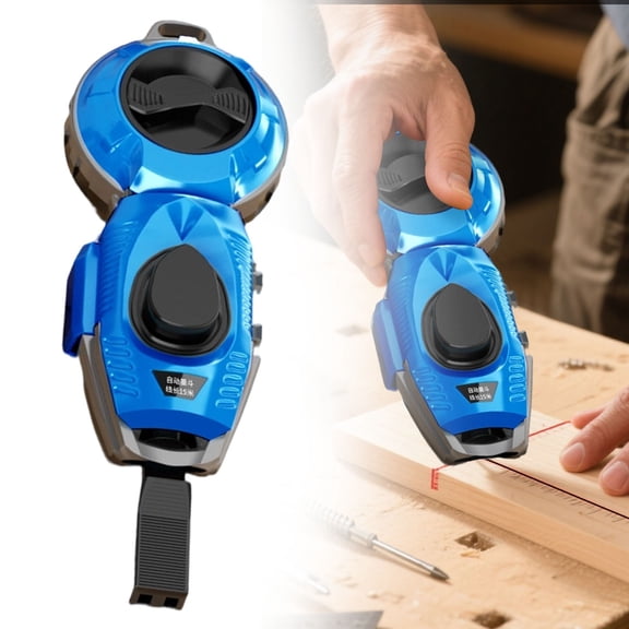 Automatic Chalk Line 15M with Level, Retractable Chalk Reel for Construction Woodworking, No Tangle, Portable for Framing Flooring Tiling Blue