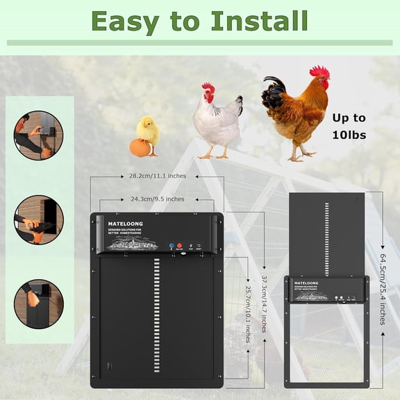 Automatic Chicken Coop Door with App Programmable, Solar/Battery/Plug & Play Design, Multiple Anti-Pinch - Resistance Detection & Motion Sensor, Waterproof Aluminum Door, Predator Protection