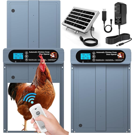 Automatic Chicken Coop Door, Extra Large Size, Anti-Pinch Design,Programmable Timer & Light Sensor Modes, Large LCD Display, Solar Powered Auto Chicken Door Opener with Remote Control (50m)