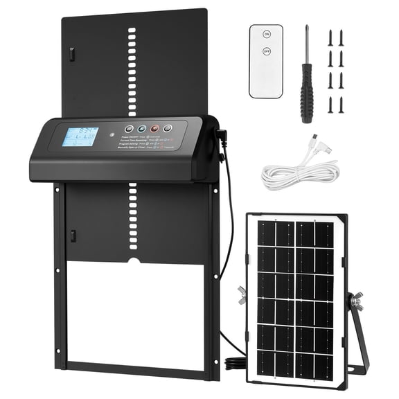 Automatic Chicken Coop Door Solar Battery Powered, LCD Display Remote Control Light Sensor Timer, Aluminum Alloy Anti-Pinch