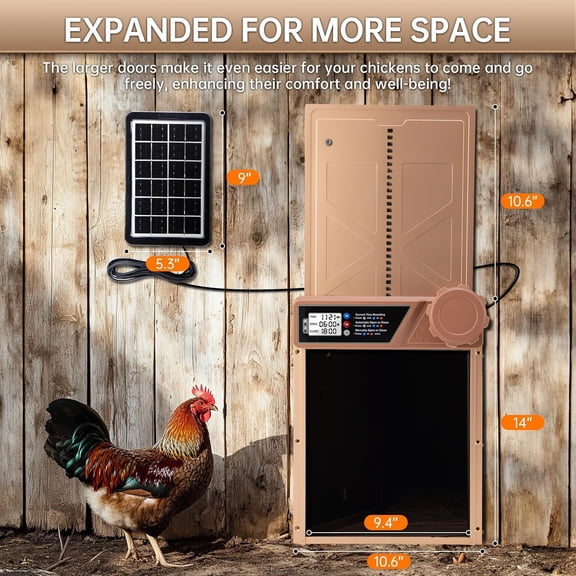 Automatic Chicken Coop Door with Solar Power, Light Sensor & Timer - Remote Control, LCD Display, Large Electric Coop Door with 4 Modes & Anti-Pinch Function