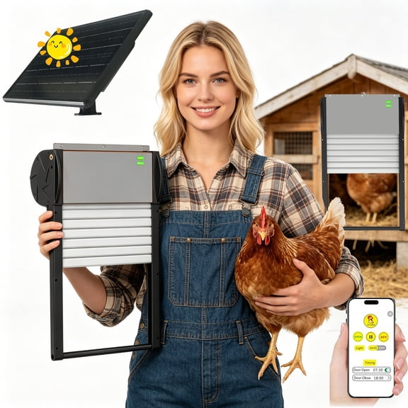 Automatic Chicken Coop Door Solar Powered, APP Control Timer with Light Sensor, Anti-Pinch Auto Chicken Door Opener, 5 Modes Remote Control Chicken Coop Door, Solar & USB Charging for Poultry Farm