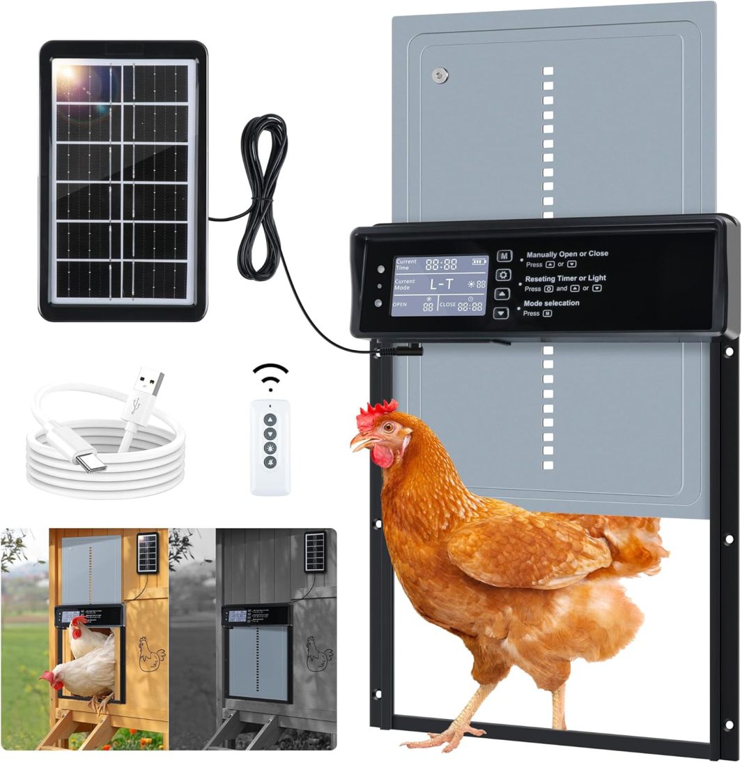 Automatic Chicken Coop Door Solar   Powered with Timer/Light Sensor