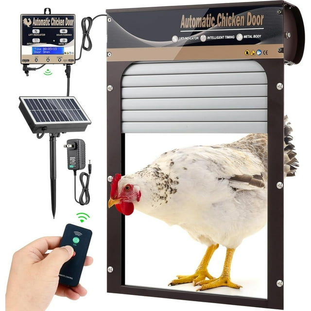 Automatic Chicken Coop Door,Solar Powered Opener Chicken Door with Timer & Light Sensor,Full
