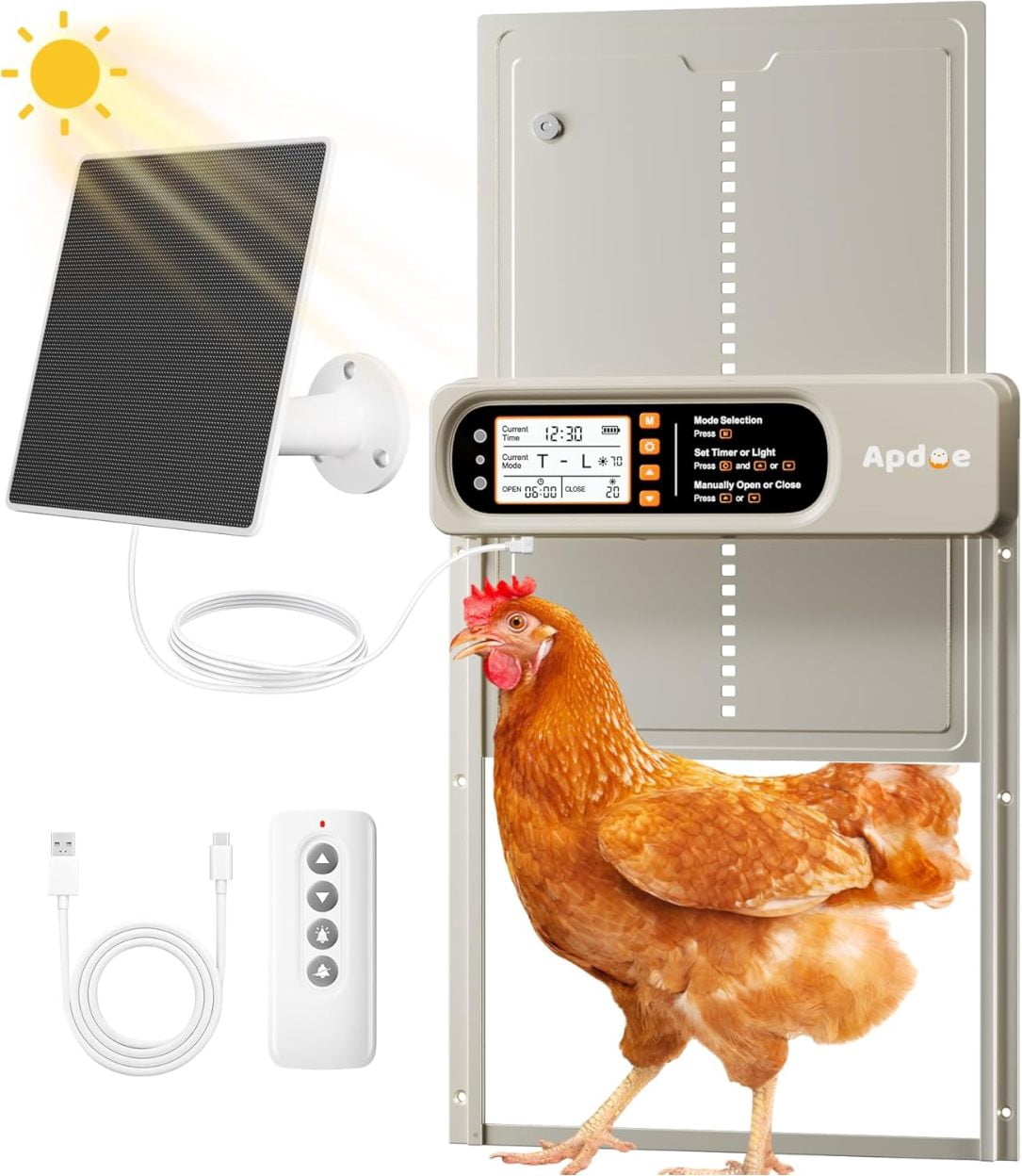 Remote Control Cooked Chicken Automatic Chicken Coop Door Solar Powered, Timer, Light Sensor, Remote ...