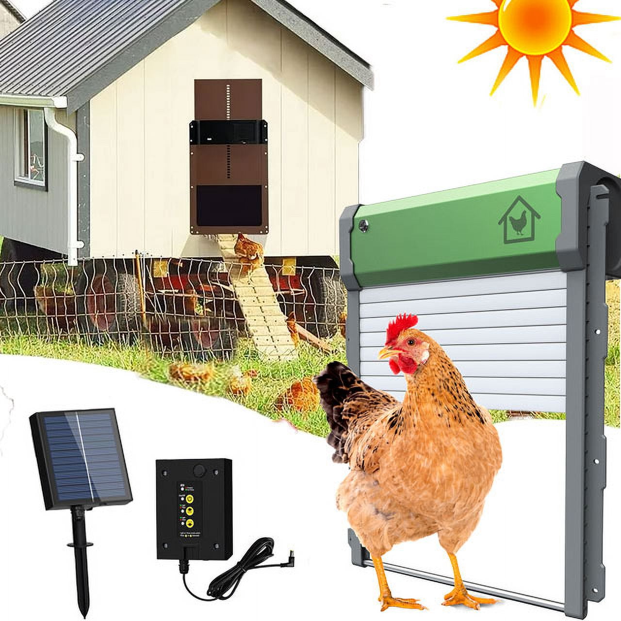 Solar Powered Automatic Chicken Coop Door Poultry Hen Equipment with