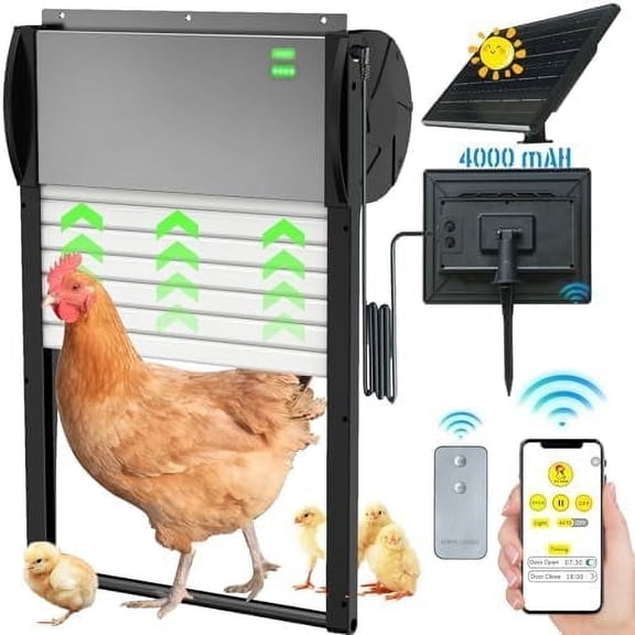 Chicken Coop Door,Automatic Chicken Door with Timer,Aluminum & APP Control,5 Modes for Farm, Outdoor, Yard, Gray