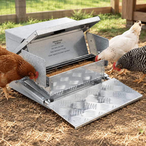 Automatic Chicken Feeder, 20 Lbs No-Waste Poultry Feeder, Rat-Proof Galvanized Steel with Lid, Holds 6 Chickens Up To 10 Days