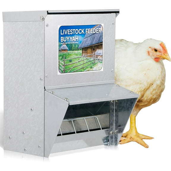 Automatic Chicken Feeder, 28 lbs Capacity, Galvanized Metal Poultry Feeder, Waterproof Chicken Feeder, Suitable for Poultry, Geese, Quails, Bantams, Ducks and Turkey