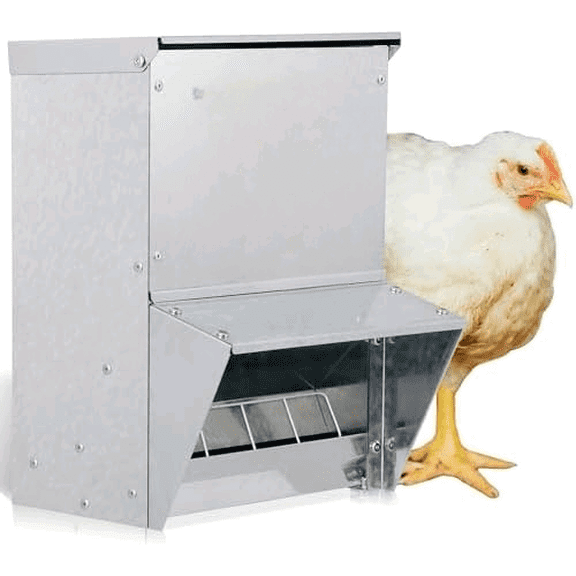 Automatic Chicken Feeder, 28 lbs Capacity, Galvanized Metal Poultry Feeder, Waterproof Chicken Feeder, Suitable for Poultry, Geese, Quails, Bantams, Ducks and Turkey$$Garden & Patio