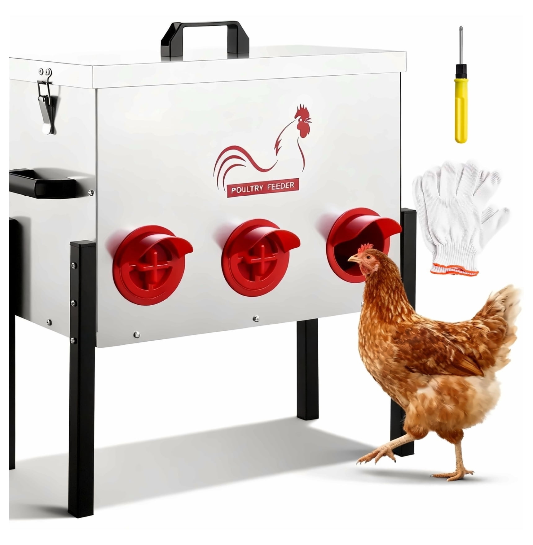 Automatic Chicken Feeder, 30 lbs Capacity, 6 Port No-Waste Gravity