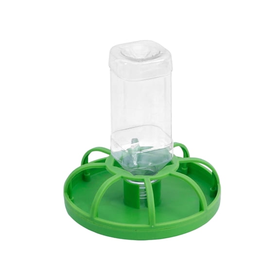 Automatic Chicken Feeder, Bird Feeder, Small Plastic Container, 8inCircular Tray, Quail, Poultry Feeder, Food Dispenser, Clear Plastic, Green Base, 1 Pc