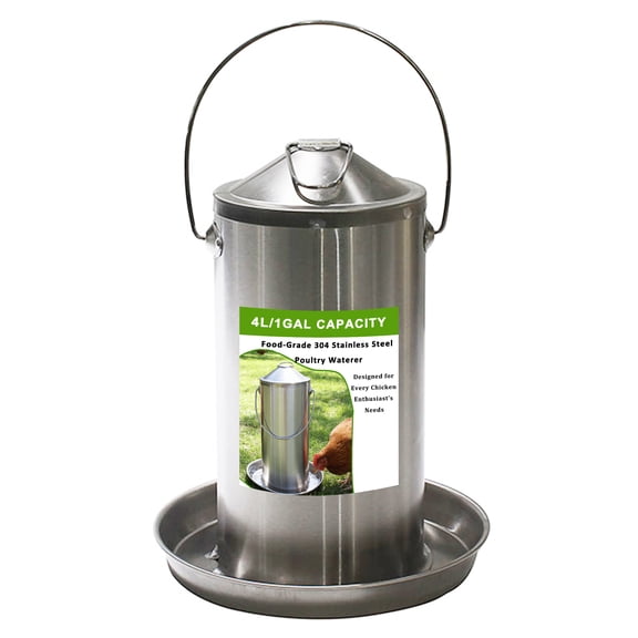 Automatic Chicken Waterer, 1.0 Gallon Capacity-Galvanized Steel Poultry Fountain with Cone Top - Metal Water Dispenser for Chickens, Ducks, Hens, and Backyard Flocks