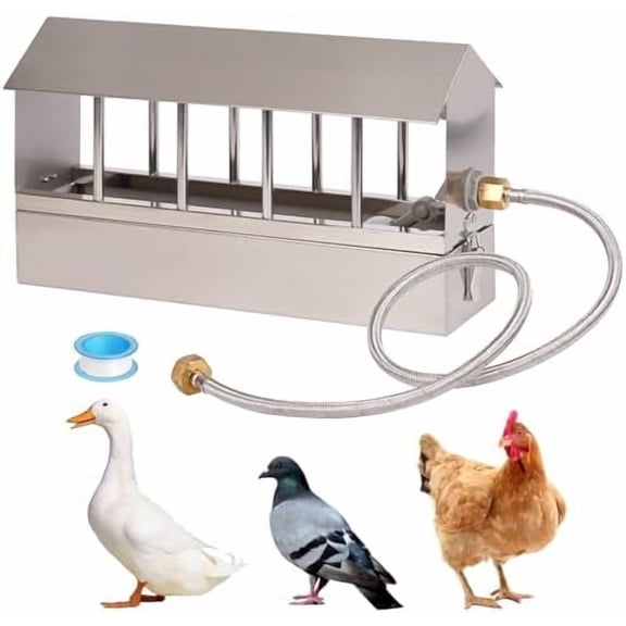 Automatic Chicken Waterer Stainless Steel Chicken Water Feeder Pigeon Water Dispenser with Float Valve Automatic Filling Water Poultry Waterer Fountain for Duck Goose Pigeon Quail$$Garden & Patio