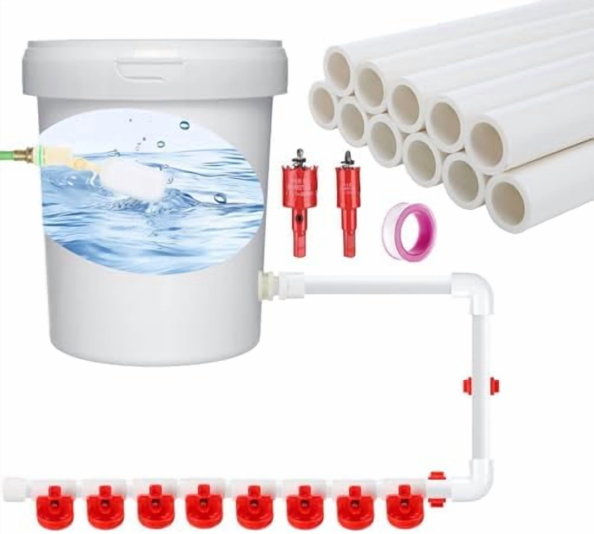 Complete 6-Cup Automatic Chicken Waterer System – 5.5m Pipeline, Quick-Connect, Removable Cups, Float Valve (Yellow)