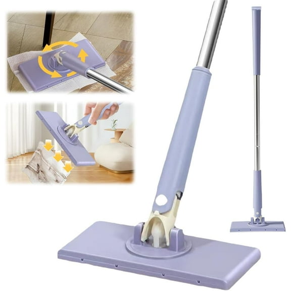 Automatic Cloth Changing Mini Mop, 2024 New 360Rotating Hands-Free Mini Mop with Towels, Dry and Wet Cleaning Mop for Kitchen Bathroom House (Purple, 6.3 * 3.1 * 28 in)