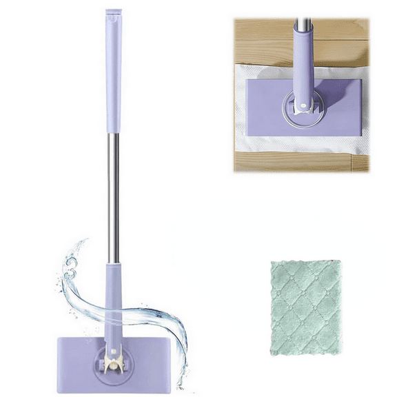 Automatic Cloth Changing Mini Mop,360 Rotating Automatic Cloth Changing Mop,Upgraded Hands-Free Mini Mop,Portable Mini Mop Push-Pull Handle Design,Dust Mop with Clip - (95cm/34.7")&(1Pc Cloth)