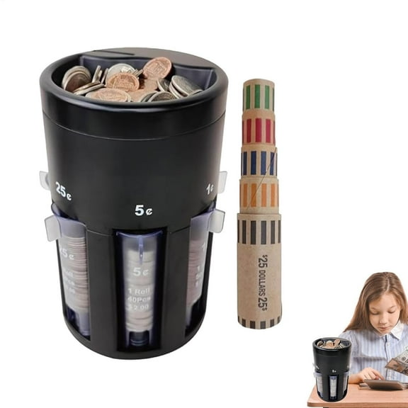 Automatic Coin Sorter with Coin Wrappers, Digital Coin Counter Machine for Pennies Nickels Dimes Quarters, Portable Coin Organizer Change Counter for Home Business