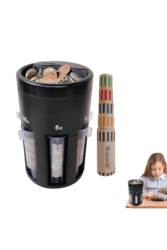 Automatic Coin Sorter with Coin Wrappers, Digital Coin Counter Machine for Pennies Nickels Dimes Quarters, Portable Coin Organizer Change Counter for Home Business