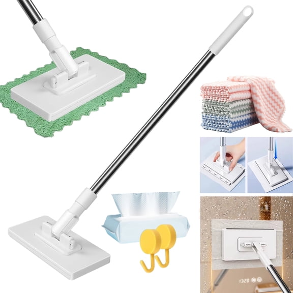 Automatic Convenient Cloth Changing Mini Mop for Home Use, Hands Free Multi Purpose Flat Mop, Disposable Dust Mop with 10 Reusable Cloths for Wall Door Window Cleaning