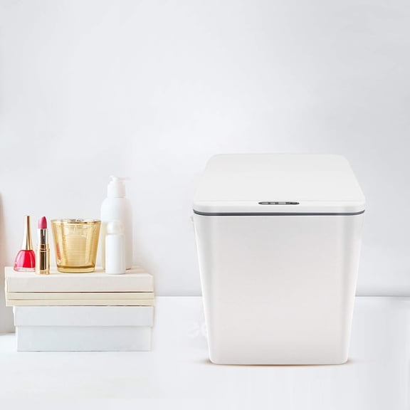 Automatic Countertop Trash Can with Lid, Toucheless Mini Waste Bin for Office Desk/Bedside Table/Coffee Bar - White