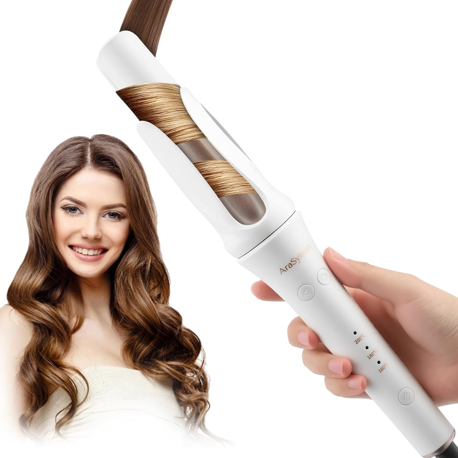Automatic Curling Iron , 2-in-1 Hair Styling Tool Flat Iron & Curler, 3 Temp Settings, 10s Timer, Ceramic Coating, Dual Voltage, Includes Comb, Gloves & Hair Clips