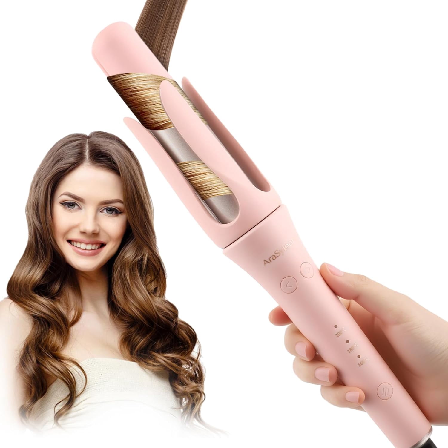 Automatic Curling Iron , 2-in-1 Hair Styling Tool Flat Iron & Curler, 3 Temp Settings, 10s Timer, Ceramic Coating, Dual Voltage, Includes Comb, Gloves & Hair Clips