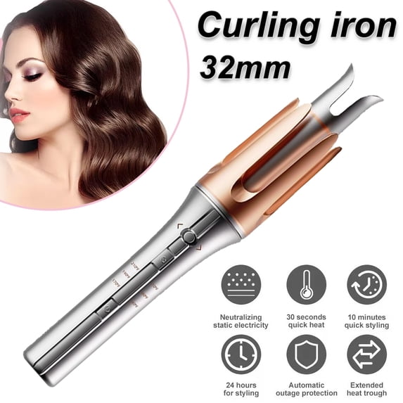 Automatic Curling Iron, 32mm Hair Curler Rotating, Portable Lazy Automatic Hair Curlers with 3 Temps & Timer, Anti-Tangle and Dual Anti-Scald, Fast Heating Iron for Hair Styling Lasting Beach Waves