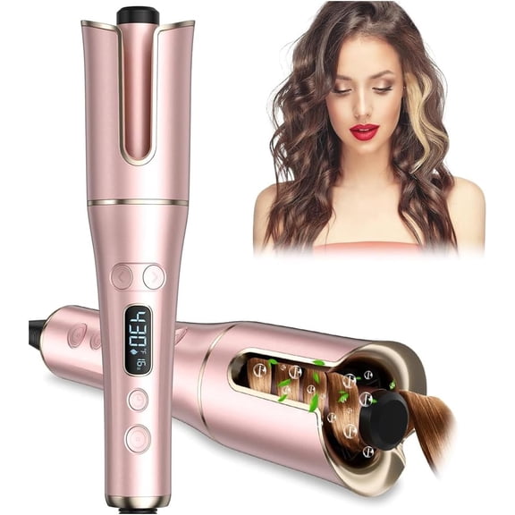 Automatic Curling Iron, Auto Hair Curler Wand with 4 Temperatures & 3 Timers & LCD Display, Curling Iron with 1" Large Rotating Barrel, Dual Voltage Auto Shut-Off Spin Iron for Hair Styling
