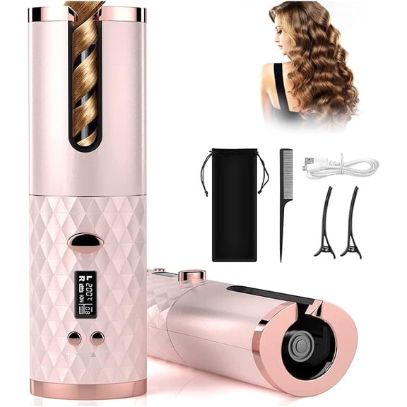 Automatic Curling IronCordless Auto Hair Curler with 6 Temps&TimersPortable USB Rechargeable Ceramic Barrel Wave Hair Curling Iron Fast Heating Curling Wand for TravelHome