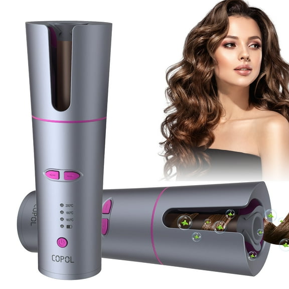 Automatic Curling Iron, Cordless Auto Hair Curler, Rotating Curling Iron with 3 Temps Portable Rechargeable Ceramic Barrel Hair Wave Wand, Fast Heating Spin Curling Irons for Styling