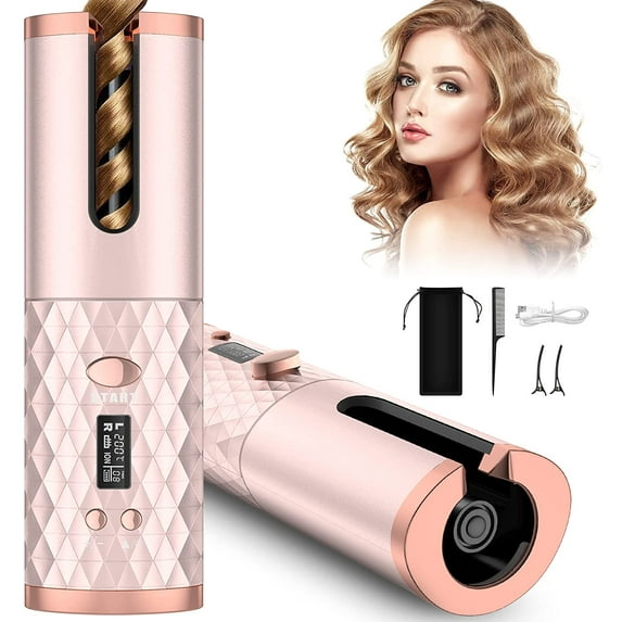 Automatic Curling Iron, Cordless Auto Hair Curler with 6 Adjustable Temperature & LCD Timer
