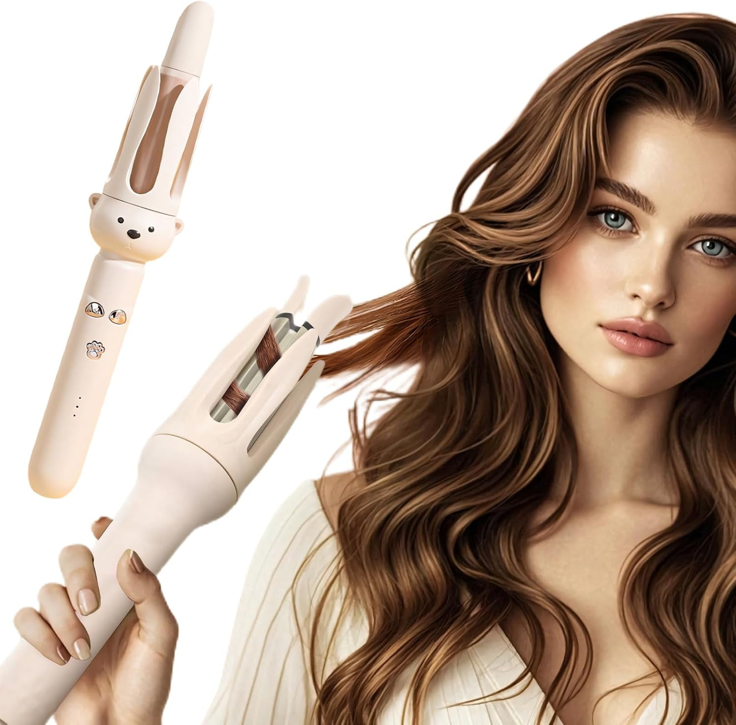Automatic Curling Iron, Fully Automatic Curling Stick Lazy Curlings Tool, Portable Electric Ceramic Curlings Iron for Women, Large Barrel Curlings Wand for Travel