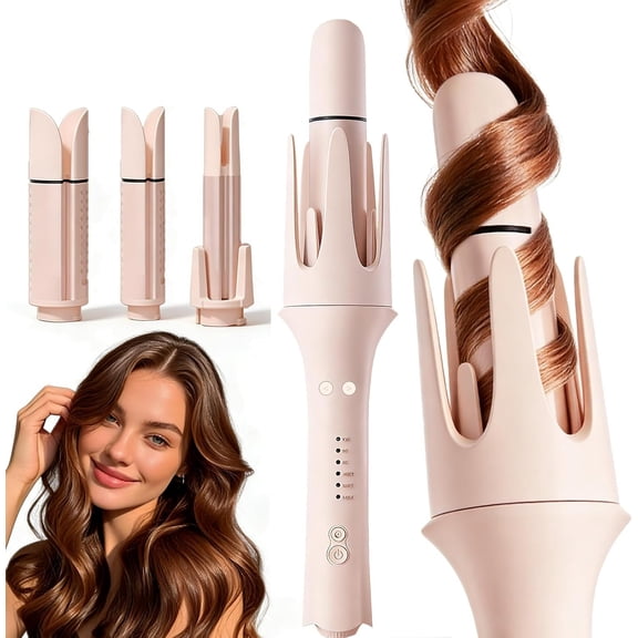 Automatic Curling Iron Rotating - 3-in-1 Self Curling Hair Curler with 3 Barrel Sizes for Loose Waves to Tight Curls, Negative Ceramic, Anti- & Heating, Safe Styling for Hair Types