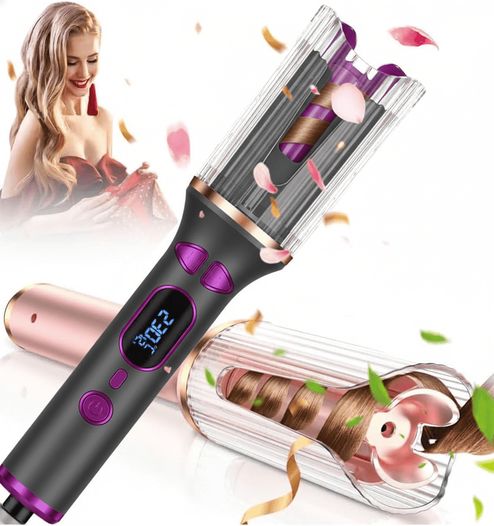 Automatic Rotating Curling Iron, Taotique Auto Curling Wand with 1 inch Large Ceramic Barrel, Dual Voltage Hair Curler with 14 Temperature & 6 Timer, Auto Rotating Wave Curling Iron Hot Tools, Pink