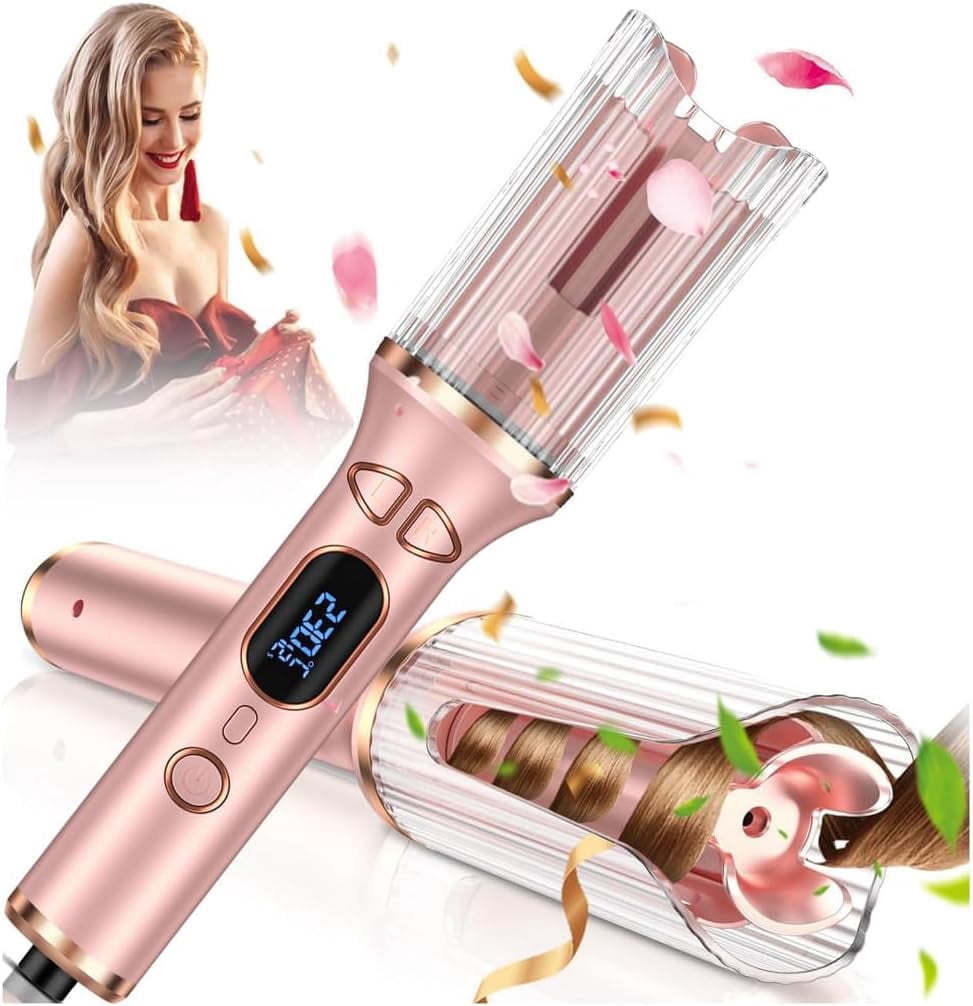 Automatic Rotating Curling Iron, Taotique Auto Curling Wand with 1 inch Large Ceramic Barrel, Dual Voltage Hair Curler with 14 Temperature & 6 Timer, Auto Rotating Wave Curling Iron Hot Tools, Pink