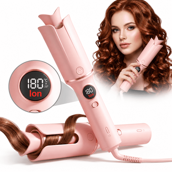 Automatic Curling Irons, 1.25 Inch Ceramic Curling Wand with 9 Heat Settings, Anti-Scald, LCD Display & Auto Shut-Off Air curler, Dual Voltage & Lightweight for Travel
