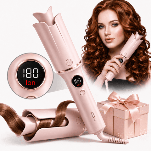 Automatic Curling Irons, 1.25 Inch Ceramic Curling Wand with 9 Heat Settings, Anti-Scald, LCD Display & Auto Shut-Off Air curler, Dual Voltage & Lightweight for Travel